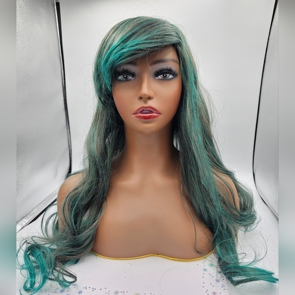 Brown & Green Long Wavy Synthetic Wig - Picture 4 of 8